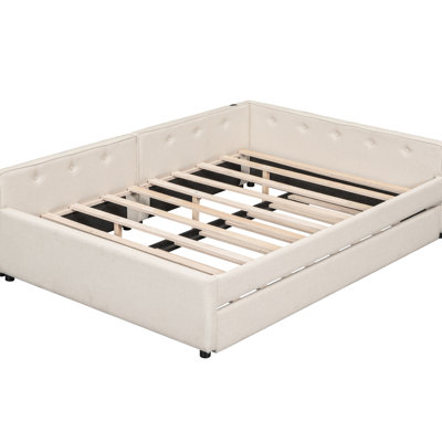 Structure de lit tapissier beige avec lit gigogne simple -, sans sommier tapissier, chambre à coucher complète en bois massif, ressort pour un intérieur magnifique