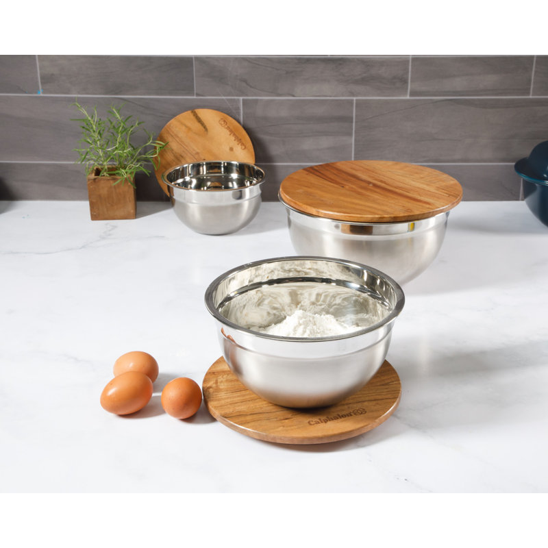 Ensemble de 3 bols à mélanger Calphalon Orbit avec couvercles en bois d'acacia, 1/5/3 / 5Qt avec couvercle en bois