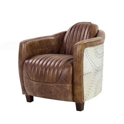 Chaise en cuir et aluminium rétro brun