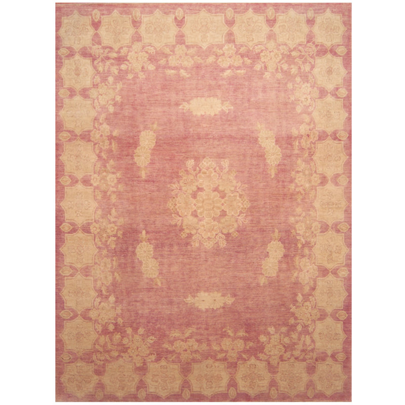 Tapis rouge / beige en laine et en soie noué à la main de conception unique 7 pi 10 po x 10 pi 9 po New Age