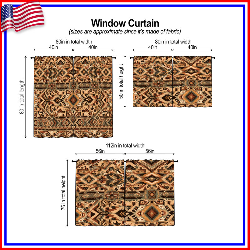 Rideaux de fenêtre complexes et obscurcissant aztèque à motif complexe aztèque - 2 panneaux, Sheer, 80in x 52in - 2 panels