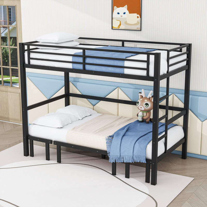 Metal Bunk Bed With Ladder And Slats, Twin XL Over Twin XL