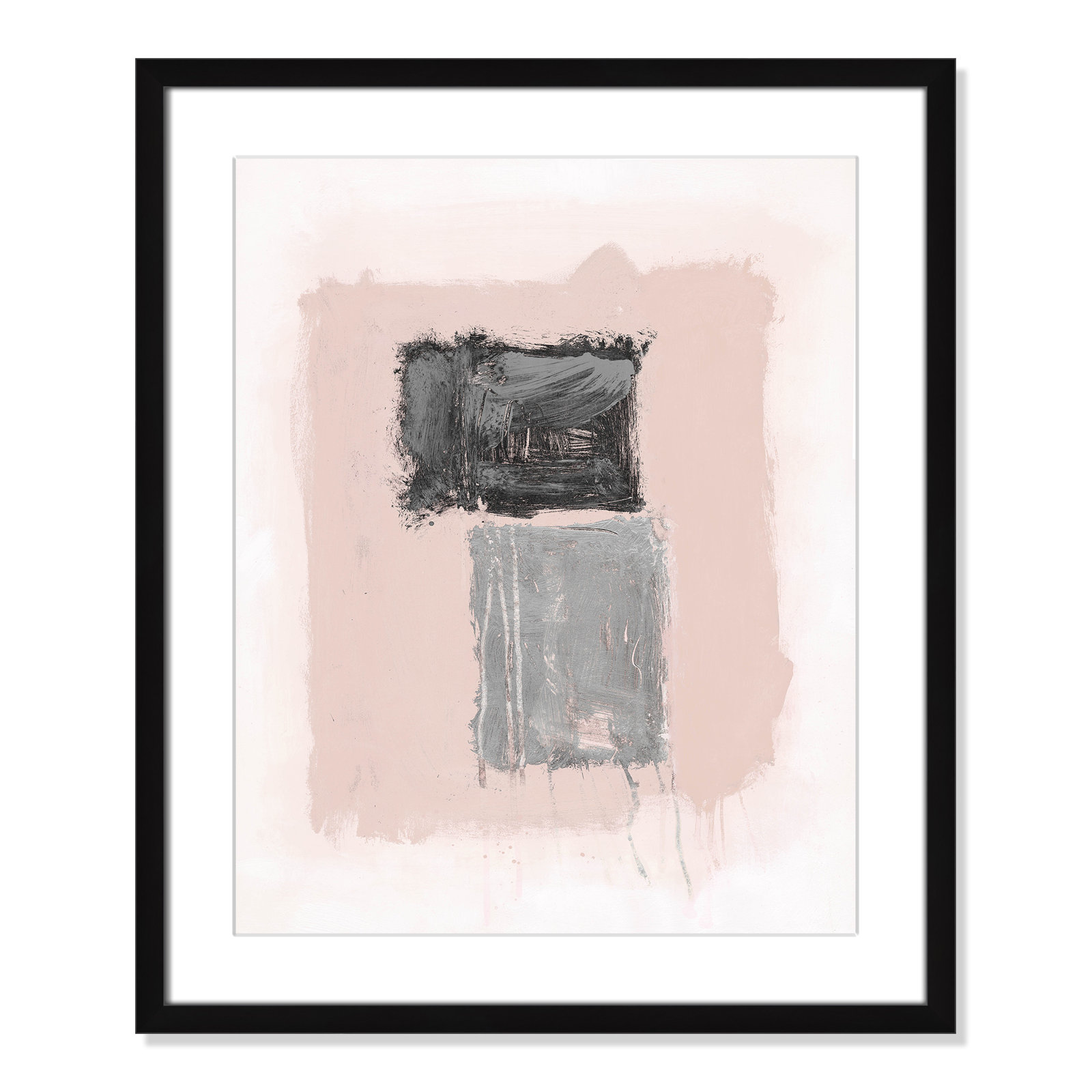 Pink, Black and Silver Shimmer II Print, 25.5" H x 21.5" W x 1.25" D, Black Matted Picture Framed