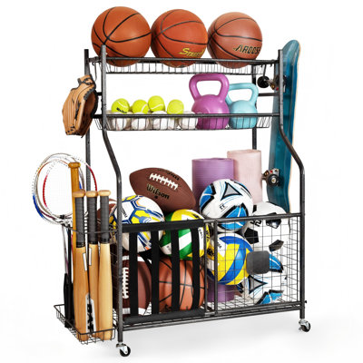 Organisateur de garage pour équipement de sport, rangement de baseball de grande capacité, organisateur de sport pour le garage avec crochets et paniers, support de rangement pour balles