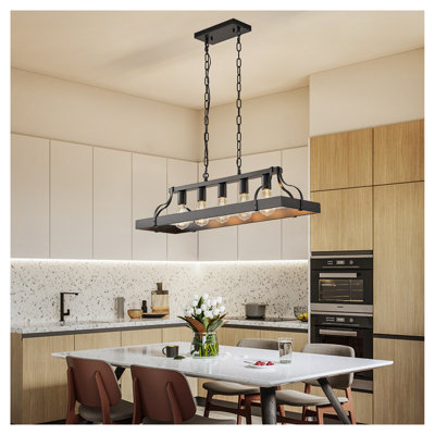 Luminaire suspendu linéaire industriel noir 34 po - Lustre de ferme réglable pour îlot de cuisine et salle à manger
