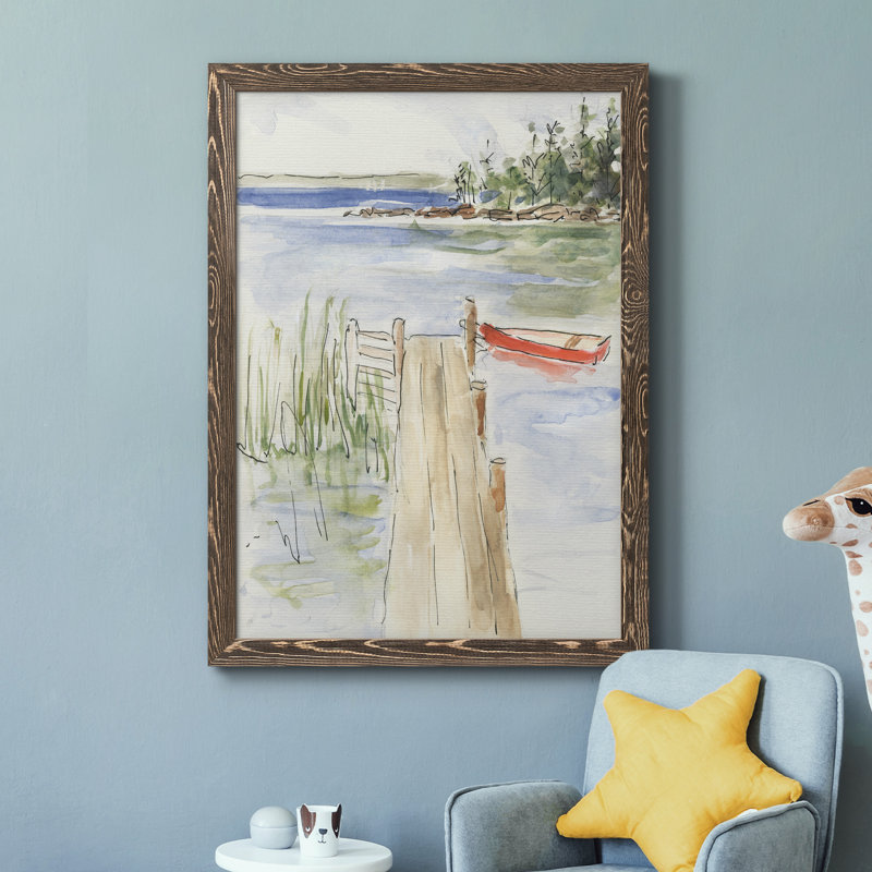 Peinture sur toile, "Sketchy Pier", H 37,5 po x l 27,5 po x P 1,5 po, Encadré de bois de noyer