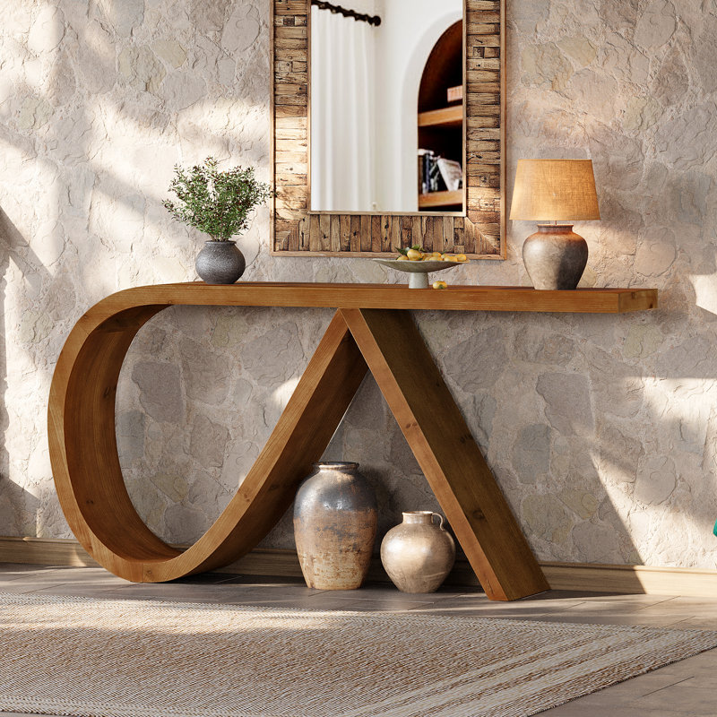 Solid Wood Console Table, 57" Long Farmhouse Entryway Table for Living Room, Hallway, Entrance, Foyer, Behind Couch, Walnut Brown