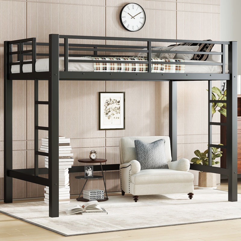 Twin Size Size Metal Loft Bed with Ladder & Guardrails, Black, Space-Saving & Durable, Twin