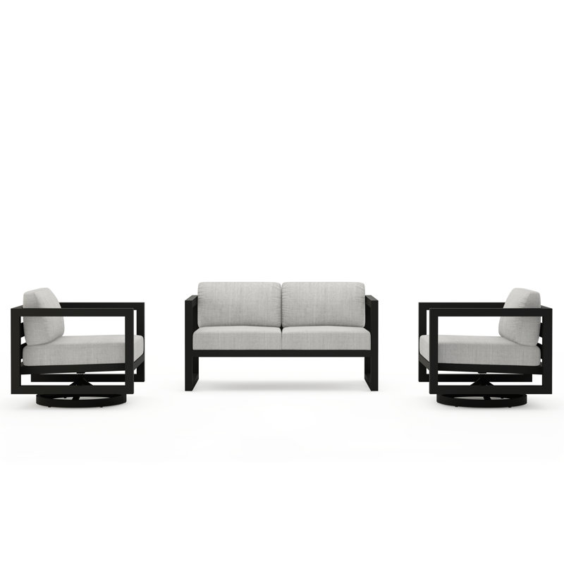 Avion 3 Piece Loveseat Set With Swivel, Cast Silver Sunbrella®, Slate