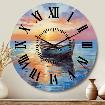 Horloge murale bateau avec impression de paysage marin I
