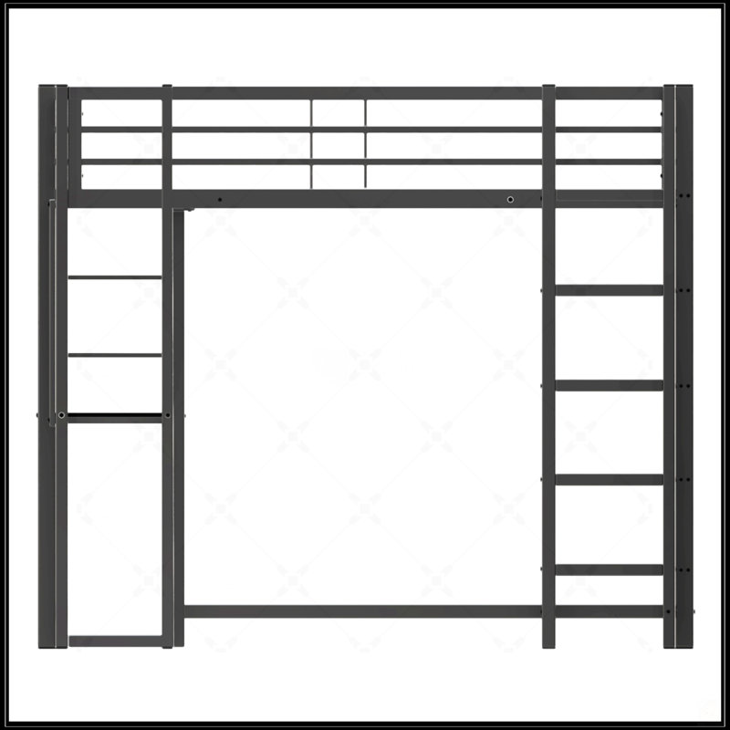 Lit mezzanine double en métal avec bureau et rangement, sécuritaire et peu encombrant pour les garçons, les filles et les adolescents en noir