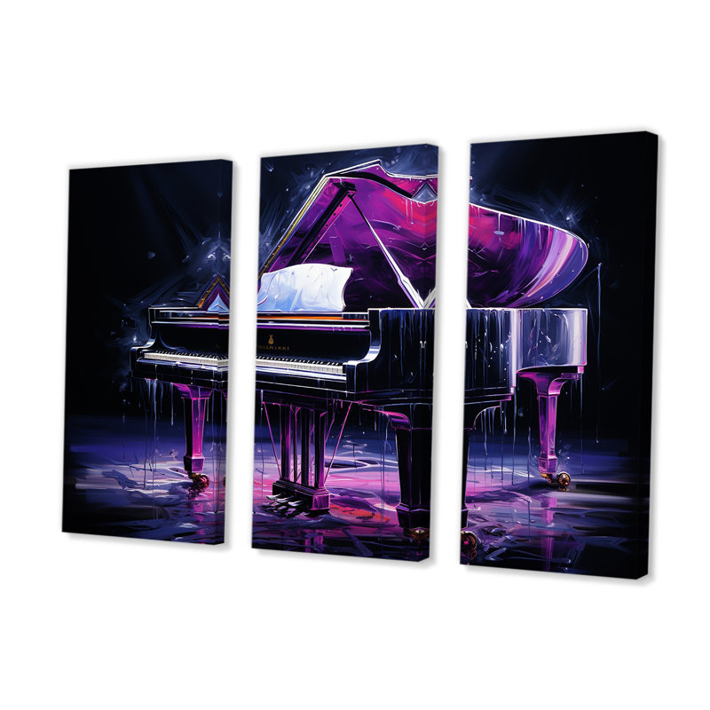 «Purple Piano Neon Nocturne II», ensemble d'art sur toile, H 32 po x l 48 po x P 1 po