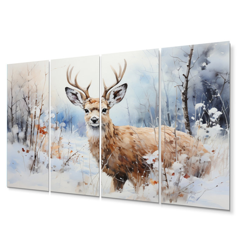 Deer Winters Embrace II - animaux, ensemble d'art mural en métal