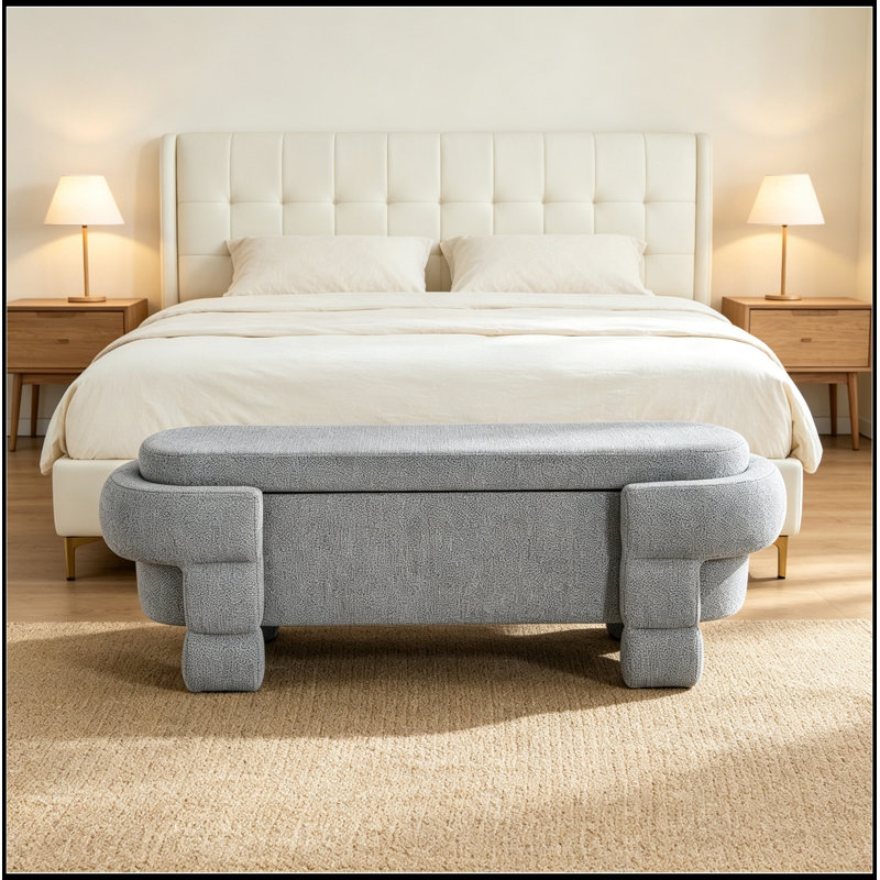 Banc rembourré avec rangement rabattable et pieds robustes, Gris