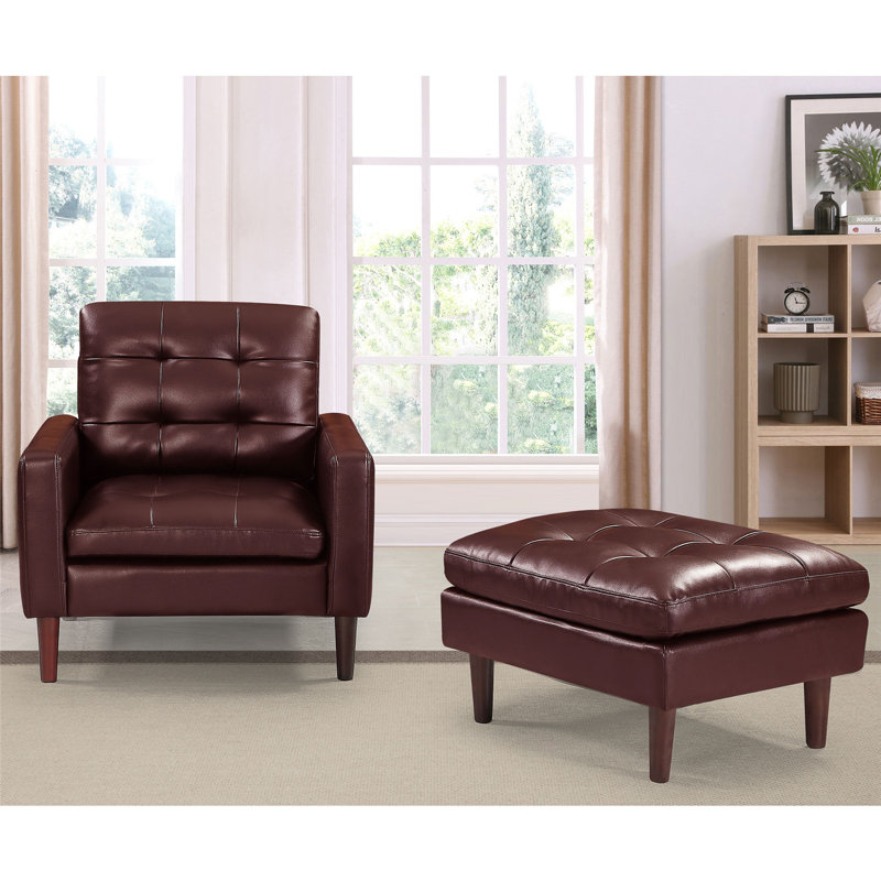 Canapé moderne en cuir et repose-pieds pour salon Hote, Similicuir rouge