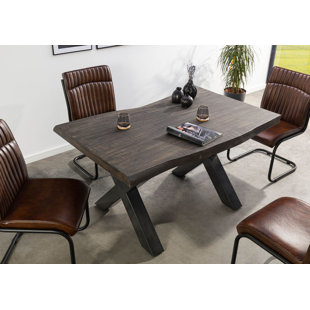 Solid Wood Top Metal Base Dining Table