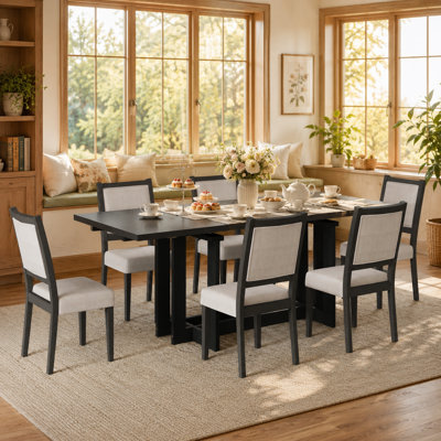 Rustic Extendable Dining Table Set with Removable Leaves and Padded Chairs
