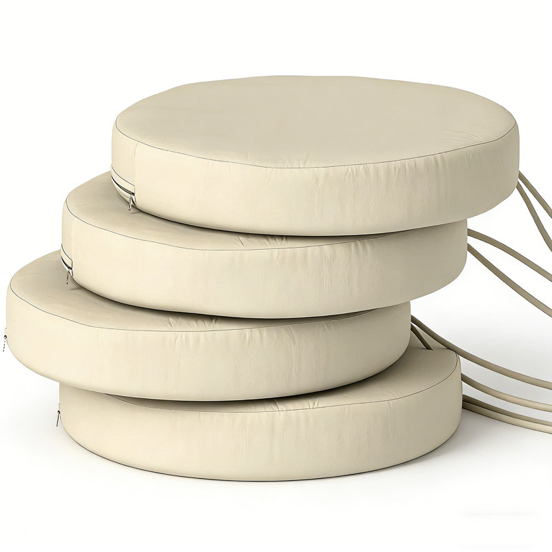 4 Pcs Round Outdoor Seat Cushions – 15"×2.8" Patio Chair Cushions, Non-slip Ties Fits 15"-15.7" Seats For Garden/patio/dining Room