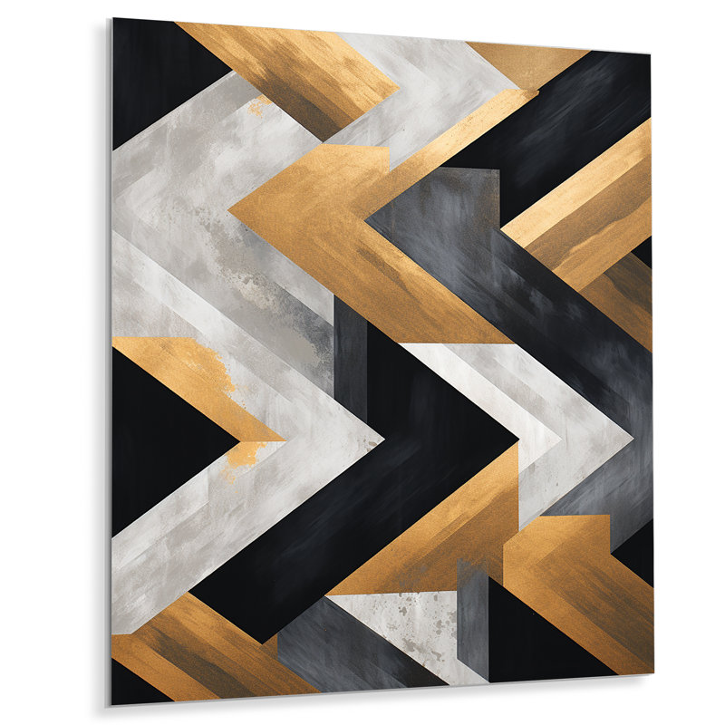 Carreaux géométriques noirs et dorés 2 - art mural géométrique en métal, H 20 po x l 12 po x P 1 po