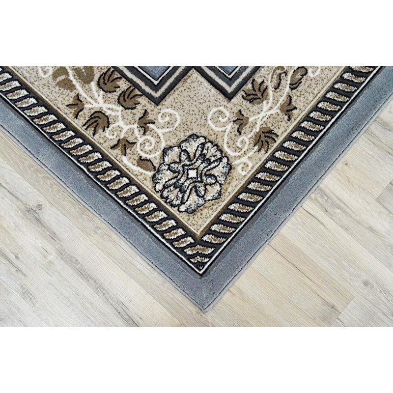 Ramsel 3D Traditional Oriental Floral Sand Power Loomed GrayTaupe  Area Rug, Rectangle 2'6'' x 4'