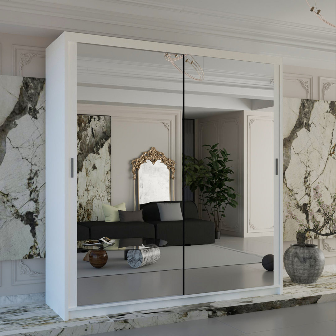 Branca Sliding Mirror Door Wardrobe with Shelves & Hanging Rails – Space-Saving Bedroom Storage – Multiple Sizes