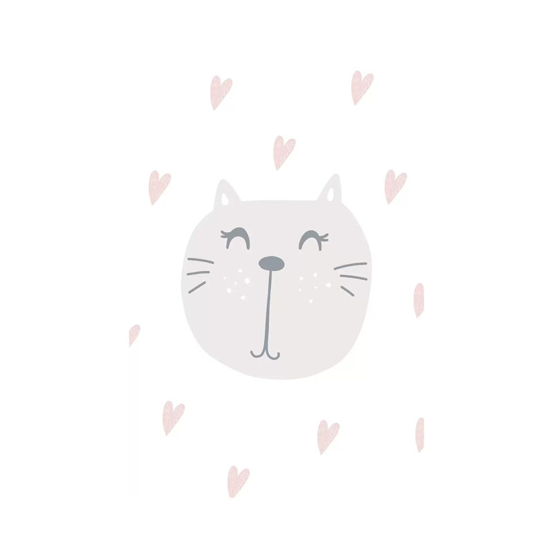 «Cute Cat with Hearts», reproduction d'impression, H 26 po x l 18 po x 1,5 po, Toile tendue, Pas de tapis