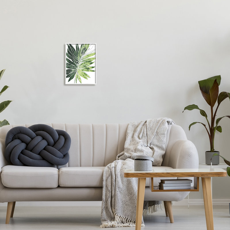 Green Pop Palm Leaves Expressive Linework - Reproduction d'art, H 14 po x l 11 po, Giclée encadrée blanc bord de mer