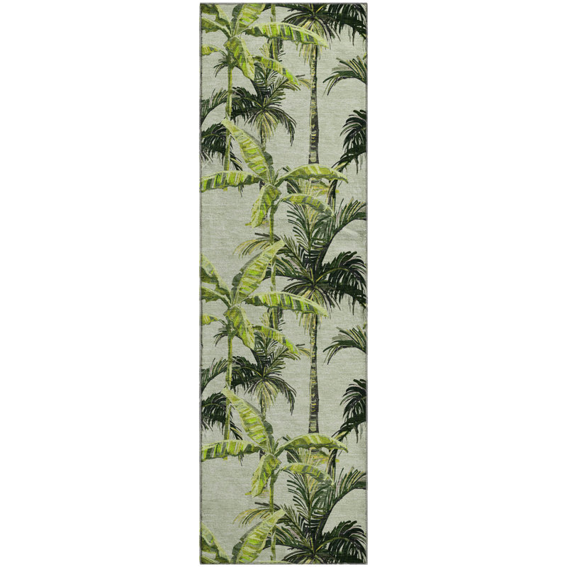 Premium Machine Washable Cerrito AMF205 Green Rug, Runner 2'3" x 7'6"