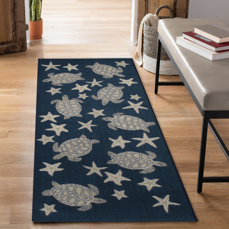Tapis de cuisine intérieur / extérieur Monchat, Marine, Tapis de couloir 1 pi 11 po x 4 pi 11 po