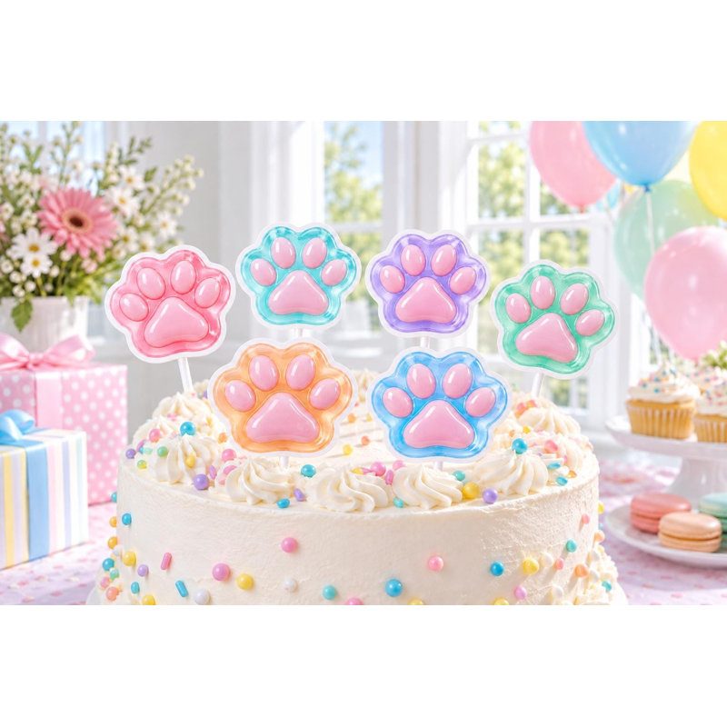 Décorations de gâteau en forme de pattes de chat brillantes, figurines pastel pour gâteau d'anniversaire chaton, pics à gâteaux en carton