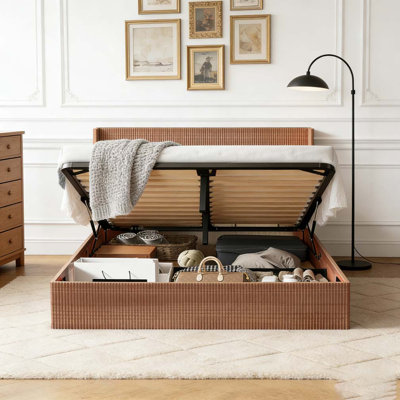 Large grooved undulating lift storage bed frame