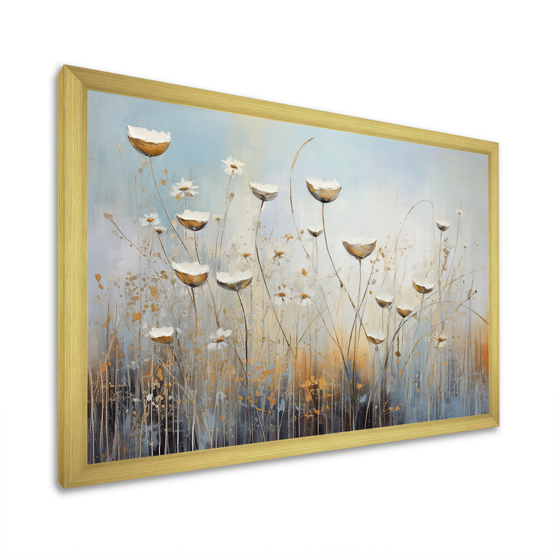Beige Wildflowers Breeze IV sur toile, H 16 po x l 32 po x P 1 po, Cadre doré simple
