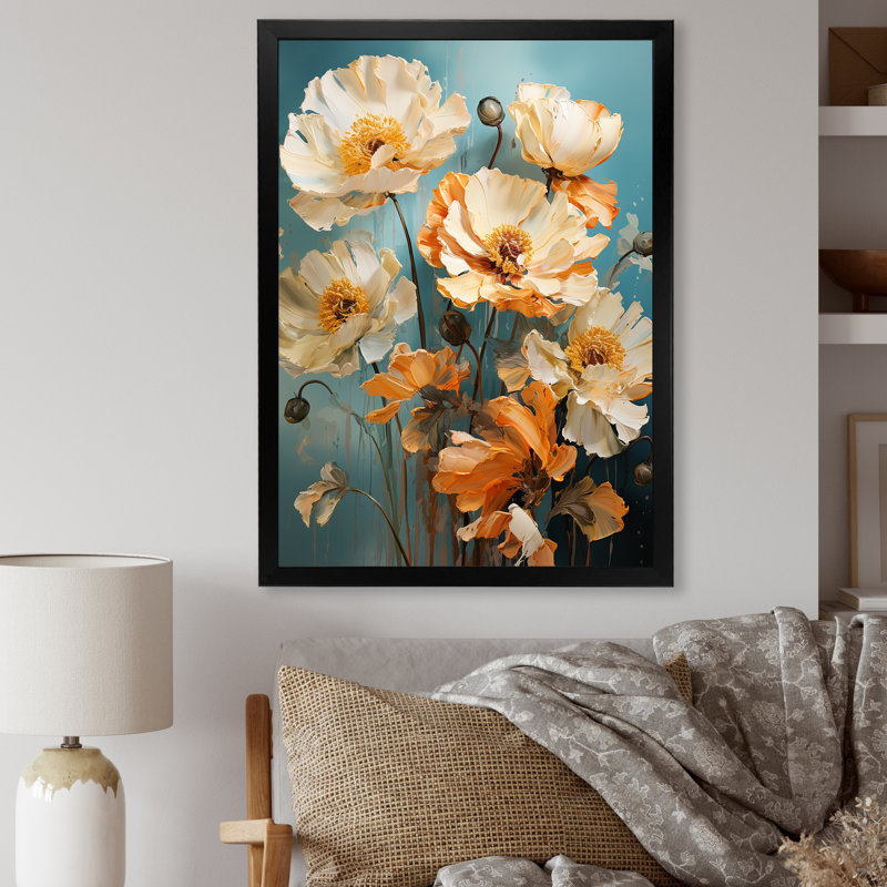 Beige Twilight Impressionistic Poppies, reproduction d'art sur toile, Gold Picture Framed, 44" H x 34" W