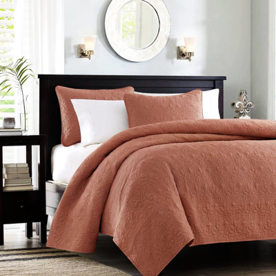 Couvre-lit réversible 3 pièces en argile rouge pour très grand lit - matelassé pour chambre de luxe, rembourrage en coton prélavé confortable, 2 taies décoratives faciles à nettoyer et surdimensionné, lavable à la machine