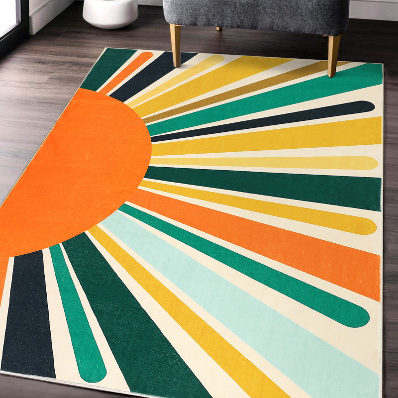 Mignon tapis lavable à la machine Sunburst, Rectangle 4pi x 6 pi
