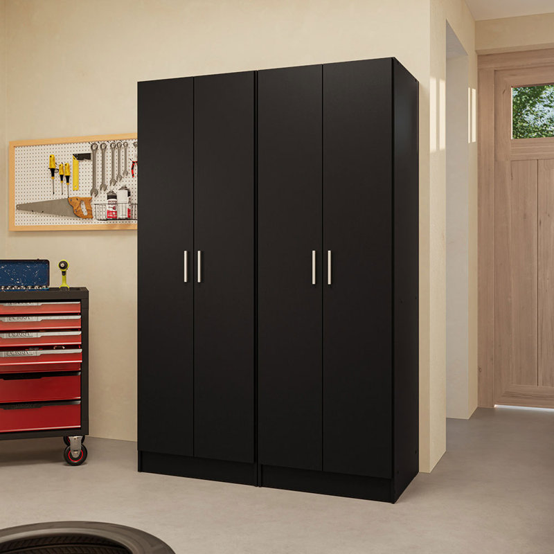  Garage Storage Cabinet Set 4 Doors 8 Utility Shelves 47"L Wooden Organization Unit for Garage and Tools 6 Adjustable Shelves Anti Tipping - Black