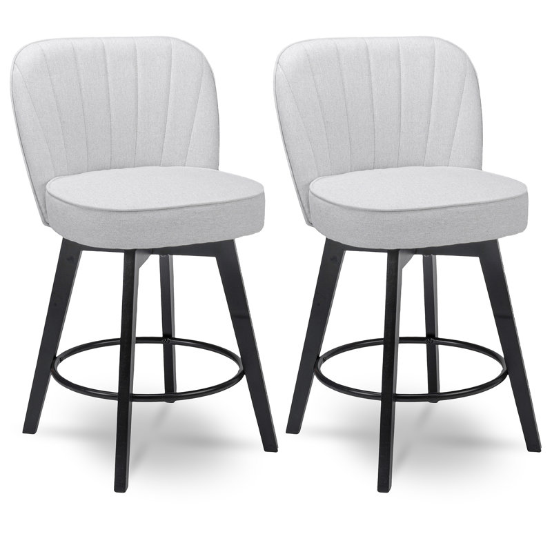 Kyenzie Swivel Upholstered Counter Stool, Light Gray
