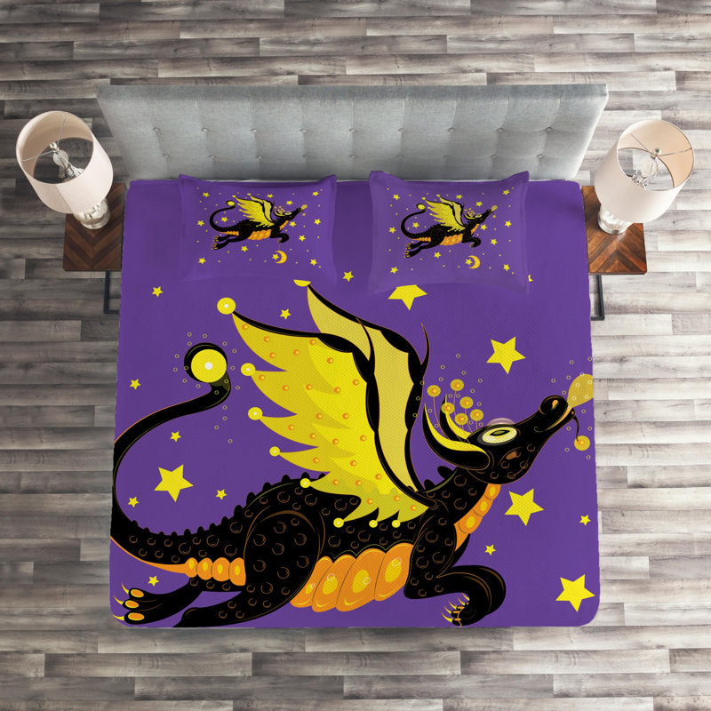 Dragon Coverlet, King Bedspread + 2 Shams