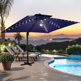 153'' X 116'' Rectangular Outdoor Solar Led Cantilever Patio Umbrella without Weighted Base