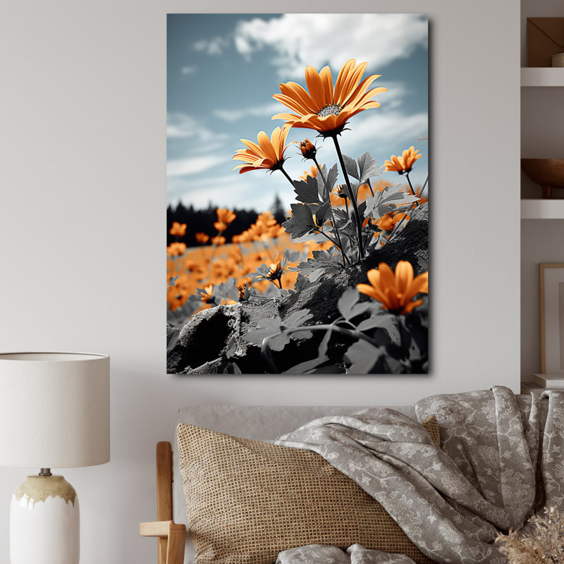 Jaune jaune gris champ de tournesol monochrome - décoration murale florale et botanique, H 20 po x l 12 po x P 1 po