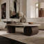 Table basse ronde en bois de noyer naturel avec plateau en travertin naturel-129189496