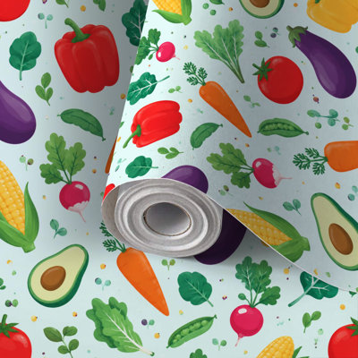 Peel and Stick Wallpaper Contact Paper Colorful Vegetable Carrots Corn Peppers Eggplants Self Adhesive and Removable 17.7in x 118in(45x300cm)