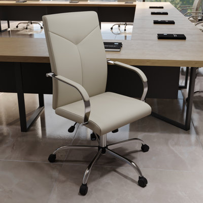 Dumond Modern Leather Office Chair – Swivel Task Chair with Tilt, Adjustable Height, and Chrome Steel Base with Y-Shaped Stitching Design