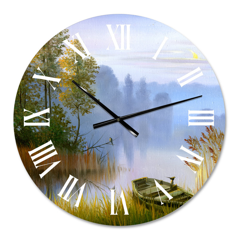 Le bateau sur la berge du lac - Horloge murale traditionnelle, Surdimensionné