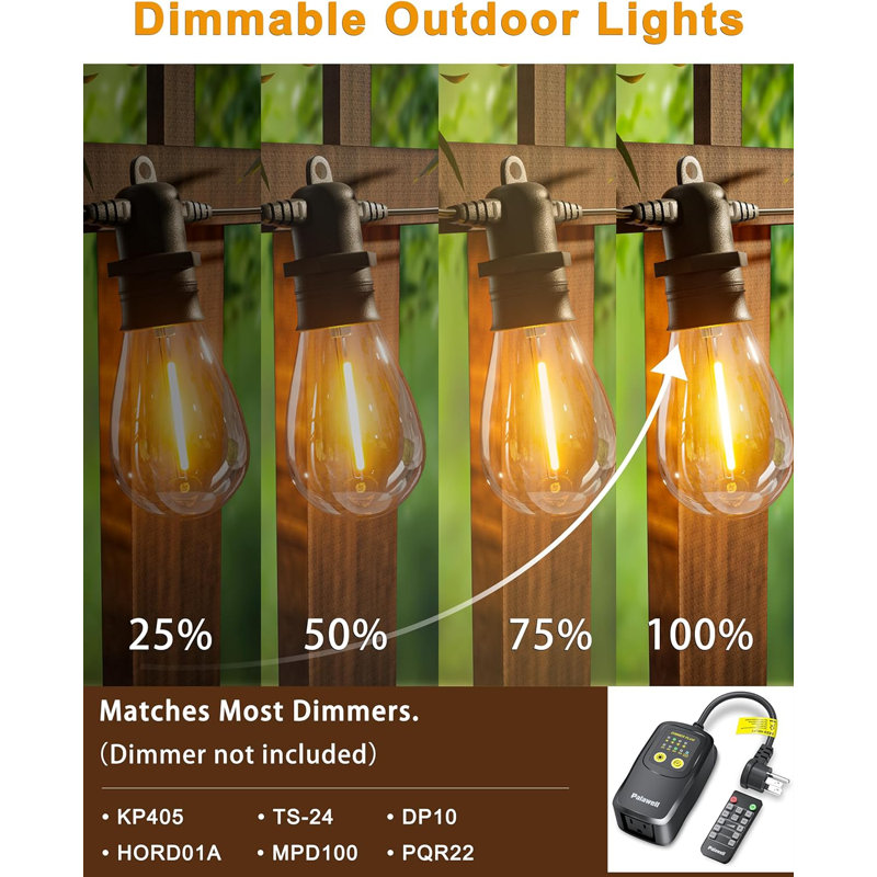 60FT Warm White LED Outdoor String Lights with Shatterproof Bulbs