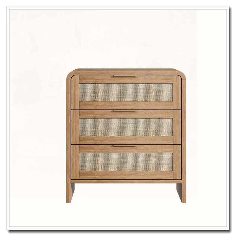 Table de chevet en rotin avec station de charge, Oak, 1