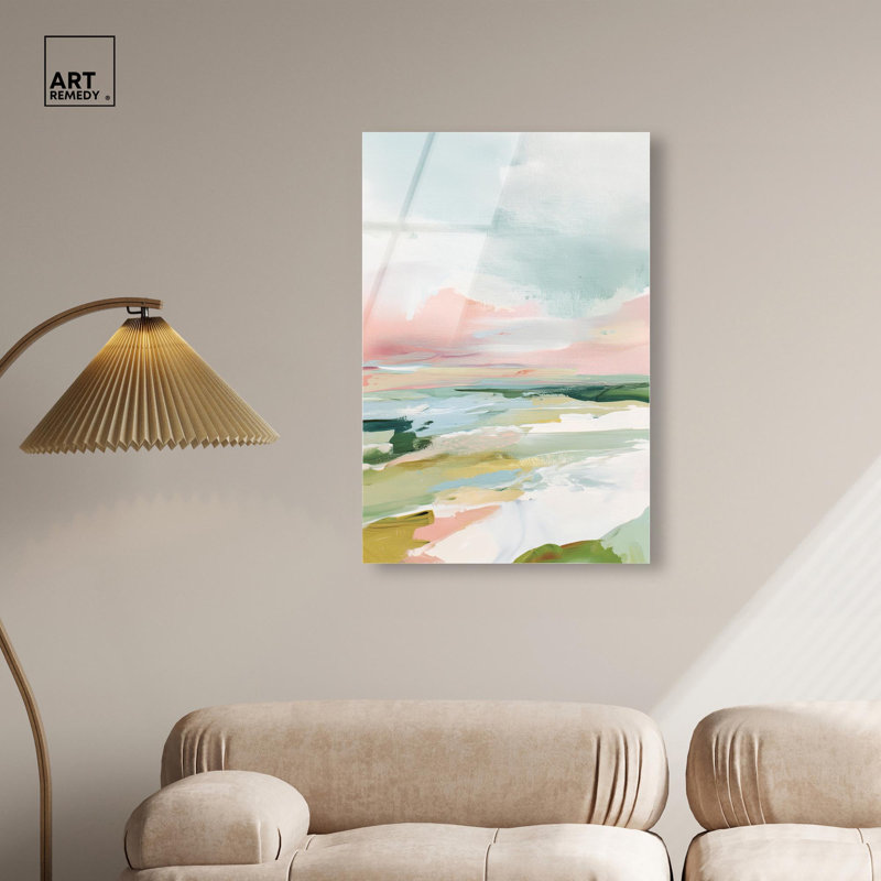 «Misty Shoreline Dream III», reproduction d'art acrylique bord de mer par Art Remedy, H 36 po x l 24 po