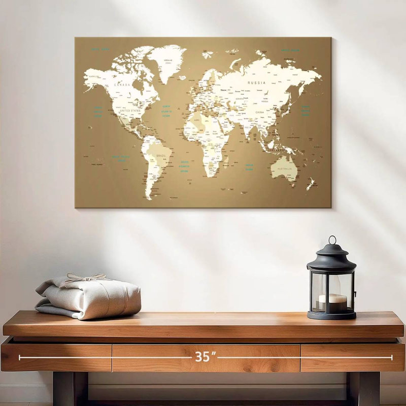 Chef-d'œuvre de la carte du monde Aliaz I, H 16 po x l 24 po