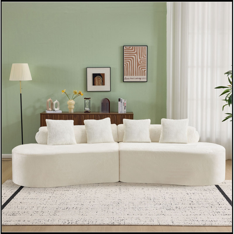 Canapé modulaire en velours avec 4 coussins, Blanc