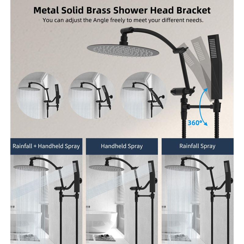 Matte Black 10" Rainfall Shower Head Combo with Handheld